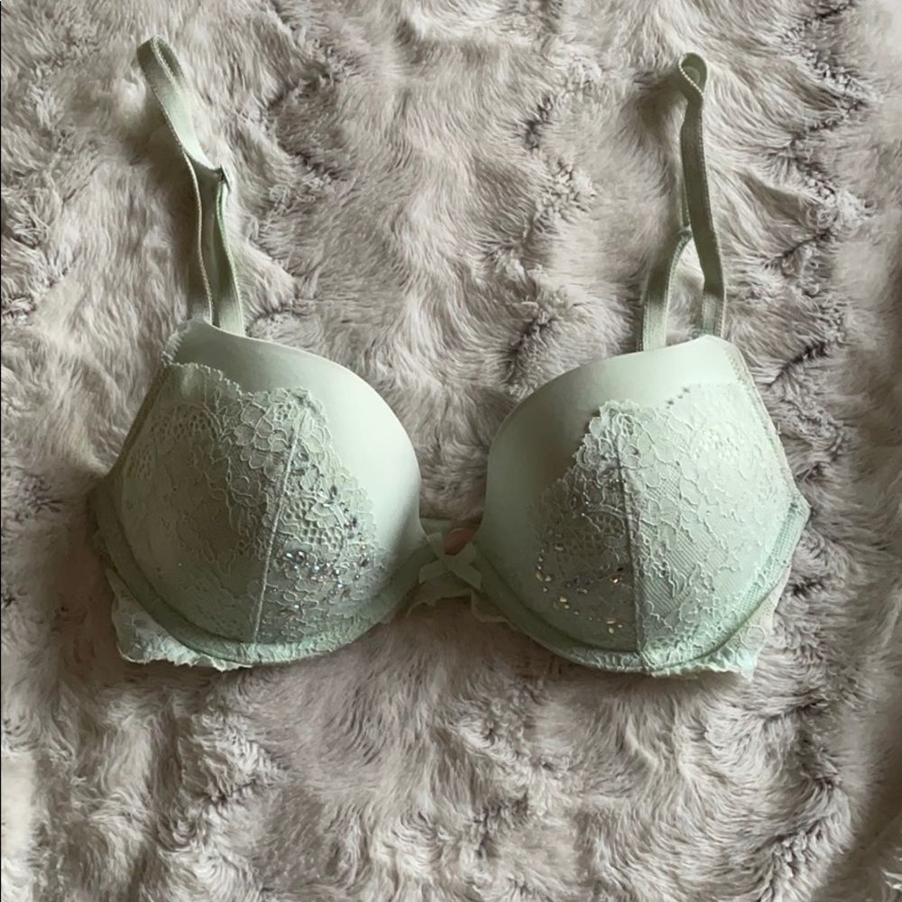 Victoria’s Secret Dream Angels Push Up Bra Mint Lace Blue Green Crystal …